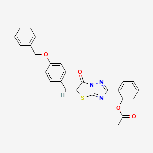 molecular formula C26H19N3O4S B11981983 2-{(5E)-5-[4-(benzyloxy)benzylidene]-6-oxo-5,6-dihydro[1,3]thiazolo[3,2-b][1,2,4]triazol-2-yl}phenyl acetate 