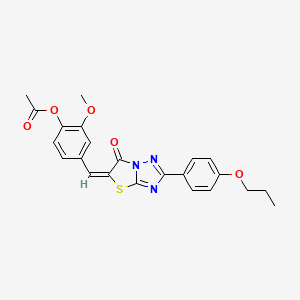 2-Methoxy-4-[(E)-(6-oxo-2-(4-propoxyphenyl)[1,3]thiazolo[3,2-B][1,2,4]triazol-5(6H)-ylidene)methyl]phenyl acetate