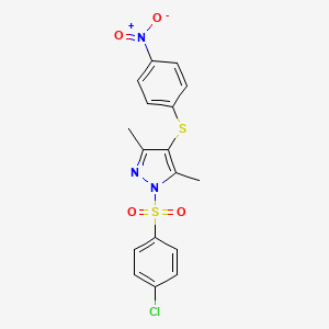 1-(4-Chlorophenyl)sulfonyl-3,5-dimethyl-4-(4-nitrophenyl)sulfanylpyrazole