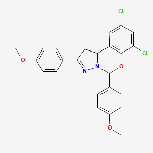 molecular formula C24H20Cl2N2O3 B11982283 7,9-Dichloro-2,5-bis(4-methoxyphenyl)-1,10b-dihydropyrazolo[1,5-c][1,3]benzoxazine CAS No. 303059-68-9