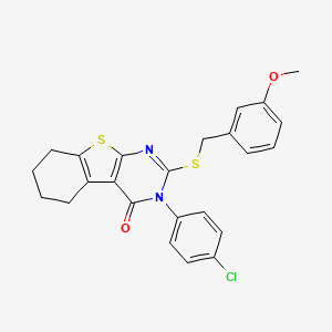 molecular formula C24H21ClN2O2S2 B11982291 3-(4-chlorophenyl)-2-[(3-methoxybenzyl)sulfanyl]-5,6,7,8-tetrahydro[1]benzothieno[2,3-d]pyrimidin-4(3H)-one 