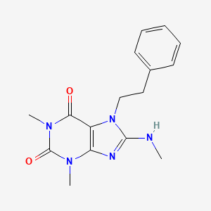 molecular formula C16H19N5O2 B11982351 1,3-dimethyl-8-(methylamino)-7-(2-phenylethyl)-3,7-dihydro-1H-purine-2,6-dione 