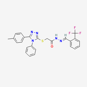 molecular formula C25H20F3N5OS B11982452 2-{[5-(4-methylphenyl)-4-phenyl-4H-1,2,4-triazol-3-yl]sulfanyl}-N'-{(E)-[2-(trifluoromethyl)phenyl]methylidene}acetohydrazide 