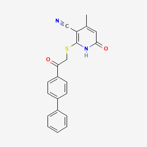 molecular formula C21H16N2O2S B11982559 2-[(2-[1,1'-Biphenyl]-4-yl-2-oxoethyl)thio]-4-methyl-6-oxo-1,6-dihydro-3-pyridinecarbonitrile CAS No. 333341-12-1