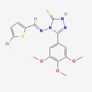 molecular formula C16H15BrN4O3S2 B11982599 4-{[(E)-(5-bromo-2-thienyl)methylidene]amino}-5-(3,4,5-trimethoxyphenyl)-4H-1,2,4-triazole-3-thiol 