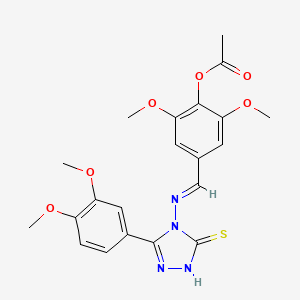 4-((E)-{[3-(3,4-Dimethoxyphenyl)-5-sulfanyl-4H-1,2,4-triazol-4-YL]imino}methyl)-2,6-dimethoxyphenyl acetate