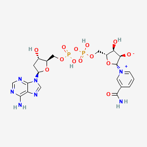 molecular formula C21H27N7O13P2 B1198263 (2R,3R,4S,5R)-5-[[[[(2R,3S,5R)-5-(6-aminopurin-9-yl)-3-hydroxyoxolan-2-yl]methoxy-hydroxyphosphoryl]oxy-hydroxyphosphoryl]oxymethyl]-2-(3-carbamoylpyridin-1-ium-1-yl)-4-hydroxyoxolan-3-olate CAS No. 6697-37-6