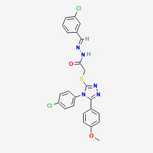 molecular formula C24H19Cl2N5O2S B11982756 2-{[4-(4-chlorophenyl)-5-(4-methoxyphenyl)-4H-1,2,4-triazol-3-yl]sulfanyl}-N'-[(E)-(3-chlorophenyl)methylidene]acetohydrazide 