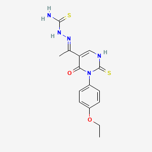 molecular formula C15H17N5O2S2 B11982777 2-(1-(1-(4-Ethoxyphenyl)-6-hydroxy-2-thioxo-1,2-dihydropyrimidin-5-yl)ethylidene)hydrazinecarbothioamide CAS No. 303059-31-6