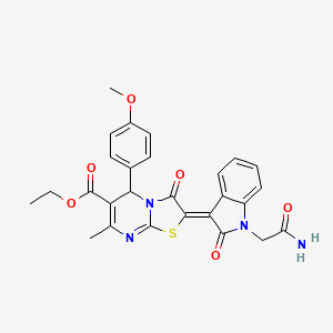 molecular formula C27H24N4O6S B11982811 ethyl (2Z)-2-[1-(2-amino-2-oxoethyl)-2-oxo-1,2-dihydro-3H-indol-3-ylidene]-5-(4-methoxyphenyl)-7-methyl-3-oxo-2,3-dihydro-5H-[1,3]thiazolo[3,2-a]pyrimidine-6-carboxylate 