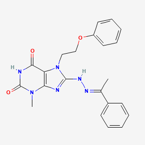 molecular formula C22H22N6O3 B11982813 3-methyl-7-(2-phenoxyethyl)-8-[(2E)-2-(1-phenylethylidene)hydrazino]-3,7-dihydro-1H-purine-2,6-dione 