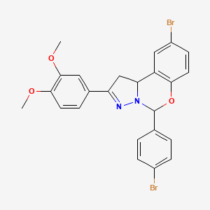 molecular formula C24H20Br2N2O3 B11982826 9-Bromo-5-(4-bromophenyl)-2-(3,4-dimethoxyphenyl)-1,10b-dihydropyrazolo[1,5-c][1,3]benzoxazine 