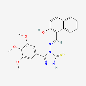 molecular formula C22H20N4O4S B11982858 4-{[(E)-(2-hydroxynaphthalen-1-yl)methylidene]amino}-5-(3,4,5-trimethoxyphenyl)-2,4-dihydro-3H-1,2,4-triazole-3-thione 