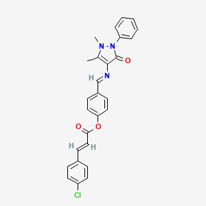 molecular formula C27H22ClN3O3 B11982879 4-{(E)-[(1,5-dimethyl-3-oxo-2-phenyl-2,3-dihydro-1H-pyrazol-4-yl)imino]methyl}phenyl (2E)-3-(4-chlorophenyl)-2-propenoate 