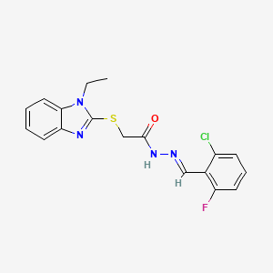 molecular formula C18H16ClFN4OS B11982893 N'-[(E)-(2-chloro-6-fluorophenyl)methylidene]-2-[(1-ethyl-1H-benzimidazol-2-yl)thio]acetohydrazide 