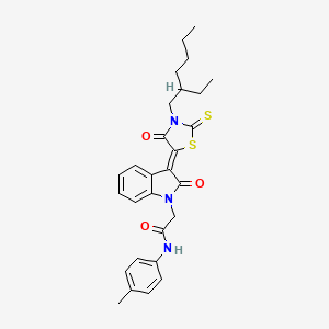 molecular formula C28H31N3O3S2 B11983059 2-{(3Z)-3-[3-(2-ethylhexyl)-4-oxo-2-thioxo-1,3-thiazolidin-5-ylidene]-2-oxo-2,3-dihydro-1H-indol-1-yl}-N-(4-methylphenyl)acetamide 