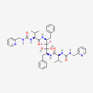 molecular formula C44H56F2N8O6 B1198316 N-{1-Benzyl-2,2-difluoro-3,3-dihydroxy-4-[3-methyl-2-(3-methyl-3-pyridin-2-ylmethyl-ureido)-butyrylamino]-5-phenyl-pentyl}-3-methyl-2-(3-methyl-3-pyridin-2-ylmethyl-ureido)-butyramide 