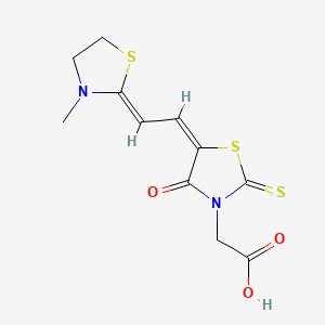 molecular formula C11H12N2O3S3 B11983162 {(5E)-5-[(2Z)-2-(3-Methyl-1,3-thiazolidin-2-ylidene)ethylidene]-4-oxo-2-thioxo-1,3-thiazolidin-3-YL}acetic acid 