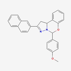 molecular formula C27H22N2O2 B11983193 5-(4-Methoxyphenyl)-2-(naphthalen-2-yl)-5,10b-dihydro-1H-benzo[e]pyrazolo[1,5-c][1,3]oxazine CAS No. 303060-04-0