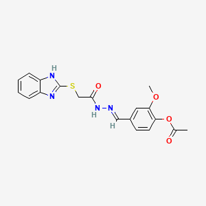 molecular formula C19H18N4O4S B11983307 4-[(E)-{2-[(1H-benzimidazol-2-ylsulfanyl)acetyl]hydrazinylidene}methyl]-2-methoxyphenyl acetate 