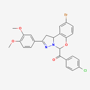 molecular formula C25H20BrClN2O4 B11983331 [9-Bromo-2-(3,4-dimethoxyphenyl)-1,10b-dihydropyrazolo[1,5-c][1,3]benzoxazin-5-yl](4-chlorophenyl)methanone 