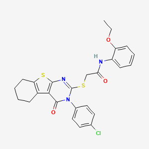 molecular formula C26H24ClN3O3S2 B11983352 2-{[3-(4-chlorophenyl)-4-oxo-3,4,5,6,7,8-hexahydro[1]benzothieno[2,3-d]pyrimidin-2-yl]sulfanyl}-N-(2-ethoxyphenyl)acetamide 