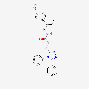 molecular formula C26H25N5O2S B11983357 N'-[(1E)-1-(4-hydroxyphenyl)propylidene]-2-{[5-(4-methylphenyl)-4-phenyl-4H-1,2,4-triazol-3-yl]sulfanyl}acetohydrazide 