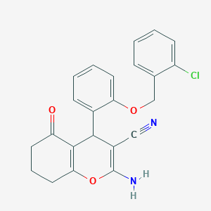 molecular formula C23H19ClN2O3 B11983376 2-amino-4-{2-[(2-chlorobenzyl)oxy]phenyl}-5-oxo-5,6,7,8-tetrahydro-4H-chromene-3-carbonitrile CAS No. 4610-19-9