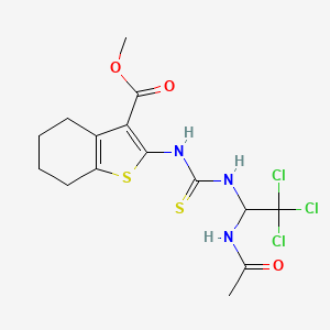 molecular formula C15H18Cl3N3O3S2 B11983416 Methyl 2-({[1-(acetylamino)-2,2,2-trichloroethyl]carbamothioyl}amino)-4,5,6,7-tetrahydro-1-benzothiophene-3-carboxylate 