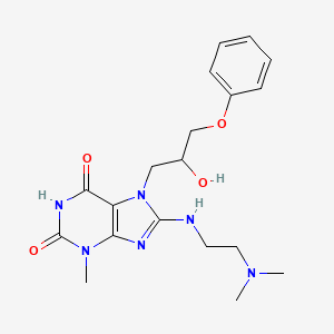 molecular formula C19H26N6O4 B11983467 8-{[2-(dimethylamino)ethyl]amino}-6-hydroxy-7-(2-hydroxy-3-phenoxypropyl)-3-methyl-3,7-dihydro-2H-purin-2-one 