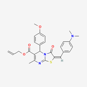 molecular formula C27H27N3O4S B11983546 Allyl (2E)-2-[4-(dimethylamino)benzylidene]-5-(4-methoxyphenyl)-7-methyl-3-oxo-2,3-dihydro-5H-[1,3]thiazolo[3,2-A]pyrimidine-6-carboxylate 