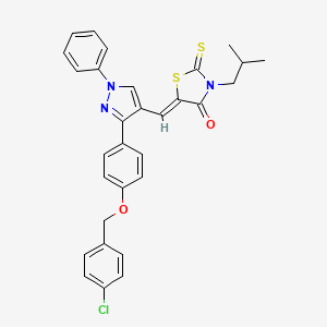 molecular formula C30H26ClN3O2S2 B11983553 (5Z)-5-[(3-{4-[(4-Chlorobenzyl)oxy]phenyl}-1-phenyl-1H-pyrazol-4-YL)methylene]-3-isobutyl-2-thioxo-1,3-thiazolidin-4-one 