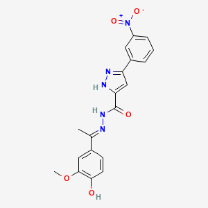 molecular formula C19H17N5O5 B11983625 N'-(1-(4-Hydroxy-3-methoxyphenyl)ethylidene)-5-(3-nitrophenyl)-1H-pyrazole-3-carbohydrazide CAS No. 303106-90-3