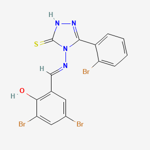 2,4-dibromo-6-((E)-{[3-(2-bromophenyl)-5-mercapto-4H-1,2,4-triazol-4-yl]imino}methyl)phenol