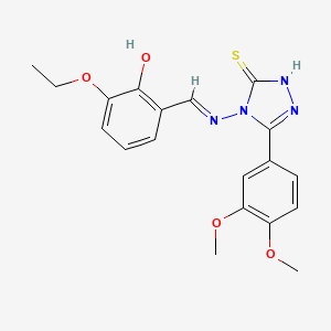 molecular formula C19H20N4O4S B11983677 2-((E)-{[3-(3,4-dimethoxyphenyl)-5-mercapto-4H-1,2,4-triazol-4-yl]imino}methyl)-6-ethoxyphenol 