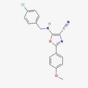 molecular formula C18H14ClN3O2 B11983743 5-[(4-Chlorobenzyl)amino]-2-(4-methoxyphenyl)-1,3-oxazole-4-carbonitrile 