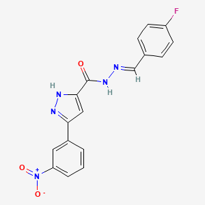 molecular formula C17H12FN5O3 B11983889 N'-(4-Fluorobenzylidene)-3-(3-nitrophenyl)-1H-pyrazole-5-carbohydrazide CAS No. 302918-33-8