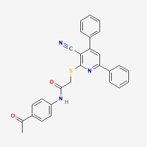 molecular formula C28H21N3O2S B11983934 N-(4-acetylphenyl)-2-[(3-cyano-4,6-diphenylpyridin-2-yl)sulfanyl]acetamide 