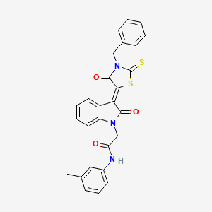 molecular formula C27H21N3O3S2 B11983937 2-[(3Z)-3-(3-benzyl-4-oxo-2-thioxo-1,3-thiazolidin-5-ylidene)-2-oxo-2,3-dihydro-1H-indol-1-yl]-N-(3-methylphenyl)acetamide 