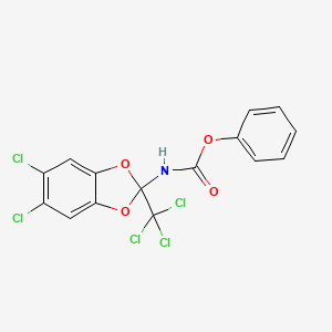 molecular formula C15H8Cl5NO4 B11983949 Phenyl 5,6-dichloro-2-(trichloromethyl)-1,3-benzodioxol-2-ylcarbamate CAS No. 321679-62-3