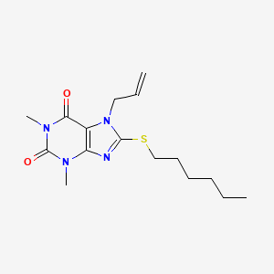 molecular formula C16H24N4O2S B11984200 7-allyl-8-(hexylthio)-1,3-dimethyl-3,7-dihydro-1H-purine-2,6-dione 