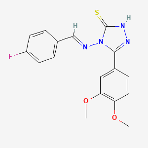 molecular formula C17H15FN4O2S B11984224 5-(3,4-Dimethoxyphenyl)-4-{[(E)-(4-fluorophenyl)methylidene]amino}-4H-1,2,4-triazol-3-YL hydrosulfide 