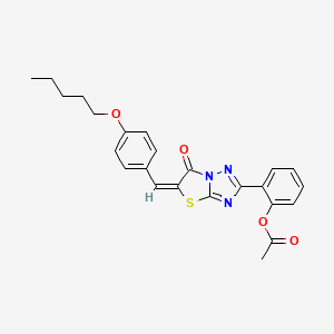 molecular formula C24H23N3O4S B11984294 2-{(5E)-6-oxo-5-[4-(pentyloxy)benzylidene]-5,6-dihydro[1,3]thiazolo[3,2-b][1,2,4]triazol-2-yl}phenyl acetate 