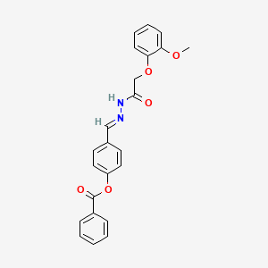 molecular formula C23H20N2O5 B11984342 4-(2-((2-Methoxyphenoxy)acetyl)carbohydrazonoyl)phenyl benzoate CAS No. 302910-33-4