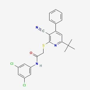 molecular formula C24H21Cl2N3OS B11984497 2-[(6-tert-butyl-3-cyano-4-phenylpyridin-2-yl)sulfanyl]-N-(3,5-dichlorophenyl)acetamide 