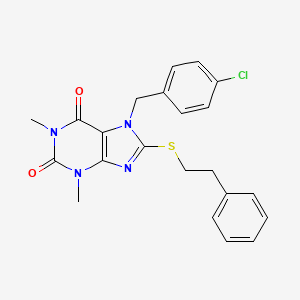 molecular formula C22H21ClN4O2S B11984598 7-(4-chlorobenzyl)-1,3-dimethyl-8-[(2-phenylethyl)thio]-3,7-dihydro-1H-purine-2,6-dione 