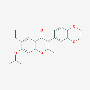 molecular formula C23H24O5 B11984608 3-(2,3-dihydrobenzo[b][1,4]dioxin-6-yl)-6-ethyl-7-isopropoxy-2-methyl-4H-chromen-4-one 