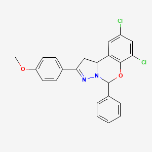 molecular formula C23H18Cl2N2O2 B11984656 7,9-Dichloro-2-(4-methoxyphenyl)-5-phenyl-1,10b-dihydropyrazolo[1,5-c][1,3]benzoxazine CAS No. 303061-33-8