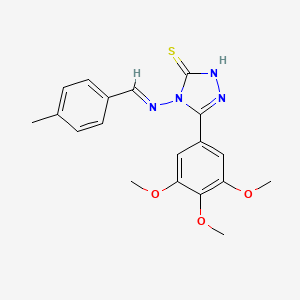 molecular formula C19H20N4O3S B11984698 4-{[(E)-(4-methylphenyl)methylidene]amino}-5-(3,4,5-trimethoxyphenyl)-2,4-dihydro-3H-1,2,4-triazole-3-thione 