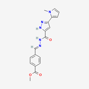 molecular formula C18H17N5O3 B11984718 methyl 4-[(E)-(2-{[3-(1-methyl-1H-pyrrol-2-yl)-1H-pyrazol-5-yl]carbonyl}hydrazinylidene)methyl]benzoate 